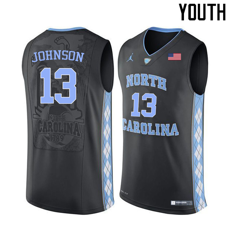 Youth #13 Cameron Johnson North Carolina Tar Heels College Basketball Jerseys Sale-Black